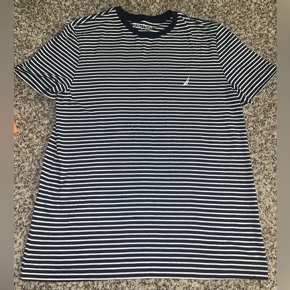 Nautica L Black & White Striped Crewneck